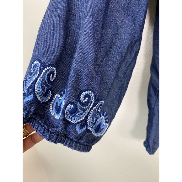 Chicos‎ 2 Blue Embroidered Long Sleeve Tunic Boho Top Size Large Peasant Prairie - Picture 10 of 15